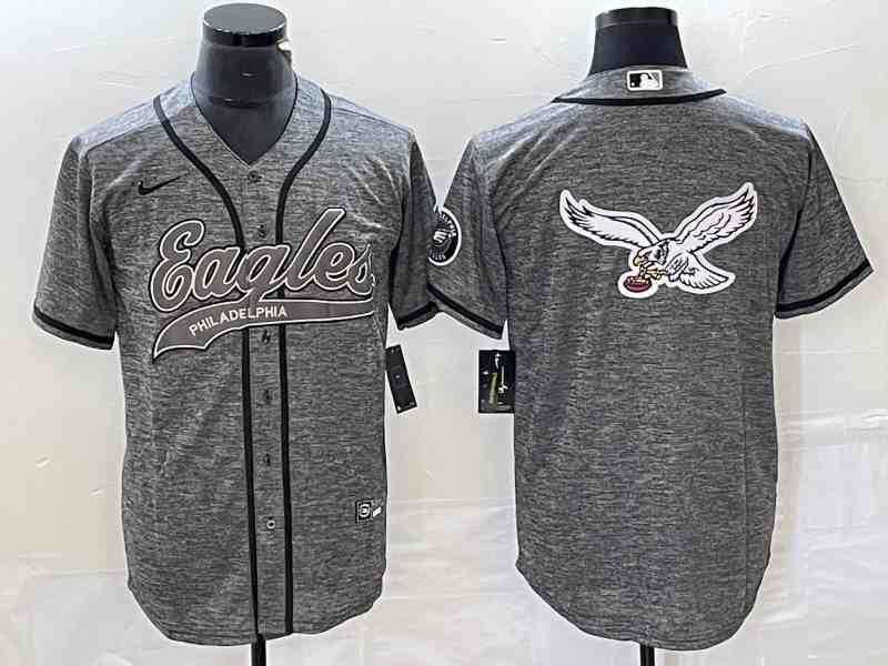 Men's Philadelphia Eagles Grey Team Big Logo With Patch Cool Base Stitched Baseball Jersey
