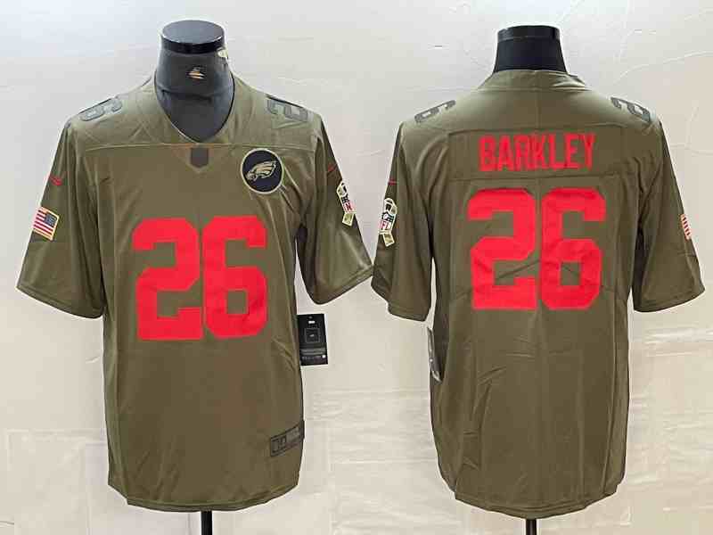 Men's Philadelphia Eagles #26 Saquon Barkley Olive Salute To Service Limited Jersey