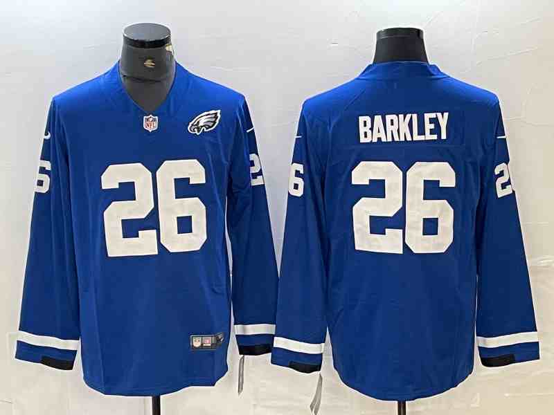 Men's Philadelphia Eagles #26 Saquon Barkley Royal Therma Long Sleeve Jersey