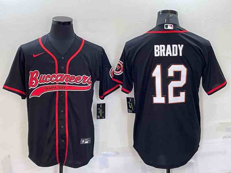 Men's Tampa Bay Buccaneers #12 Tom Brady Black Cool Base Stitched Baseball Jersey