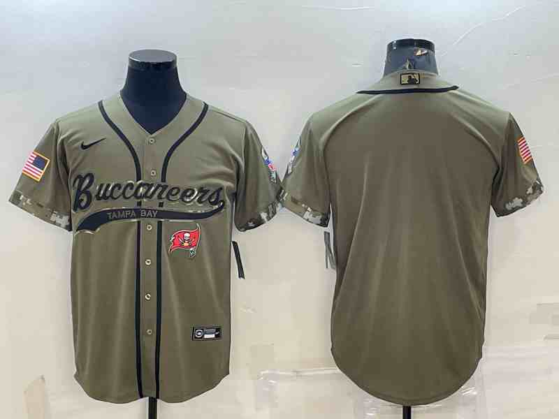 Men's Tampa Bay Buccaneers Blank Olive Salute to Service Cool Base Stitched Baseball Jersey