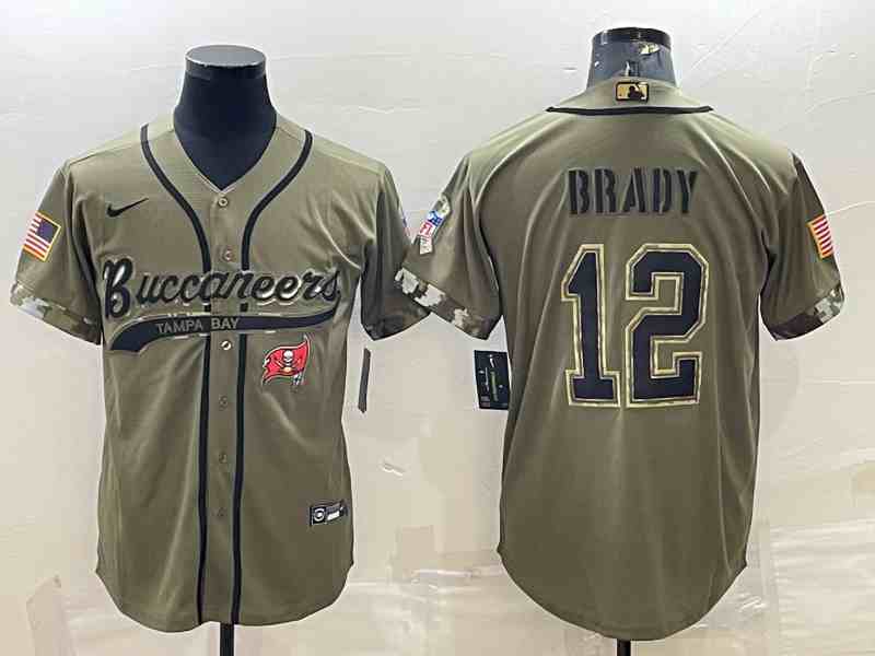 Men's Tampa Bay Buccaneers #12 Tom Brady Olive 2022 Salute To Service Cool Base Stitched Baseball Jersey