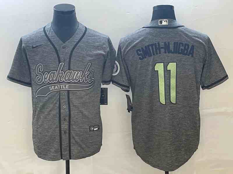 Men's Seattle Seahawks #11 Jaxon Smith-Njigba Gray Patch Cool Base Stitched Baseball Jersey