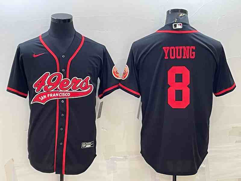 Men's San Francisco 49ers #8 Steve Young Black With Patch Cool Base Stitched Baseball Jersey