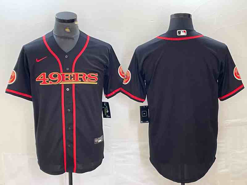 Men's San Francisco 49ers Blank Black With Patch Cool Base Stitched Baseball Jersey (2)