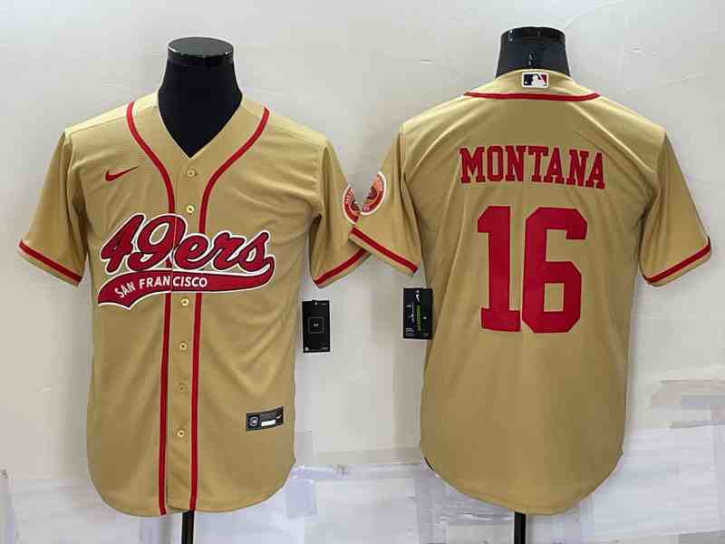 Men's San Francisco 49ers #16 Joe Montana Gold Baseball Cool Base Jersey