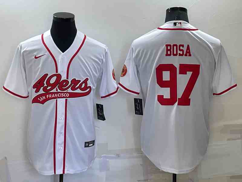 Men's San Francisco 49ers #97 Nick Bosa White Baseball Cool Base Jersey