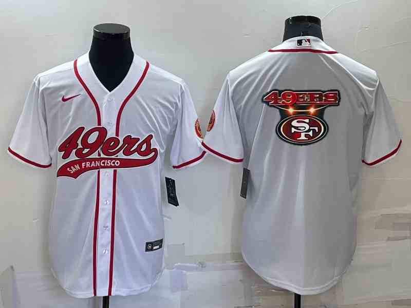 Men's San Francisco 49ers White Team Big Logo With Patch Cool Base Stitched Baseball Jersey