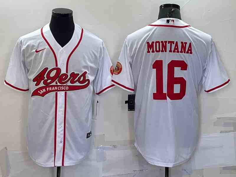 Men's San Francisco 49ers #16 Joe Montana White Baseball Cool Base Jersey