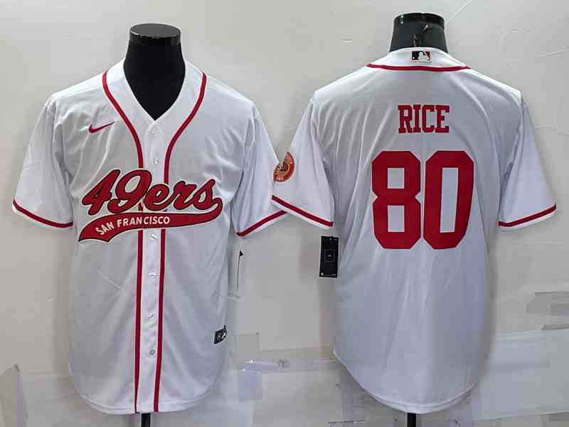 Men's San Francisco 49ers #80 Jerry Rice White Baseball Cool Base Jersey