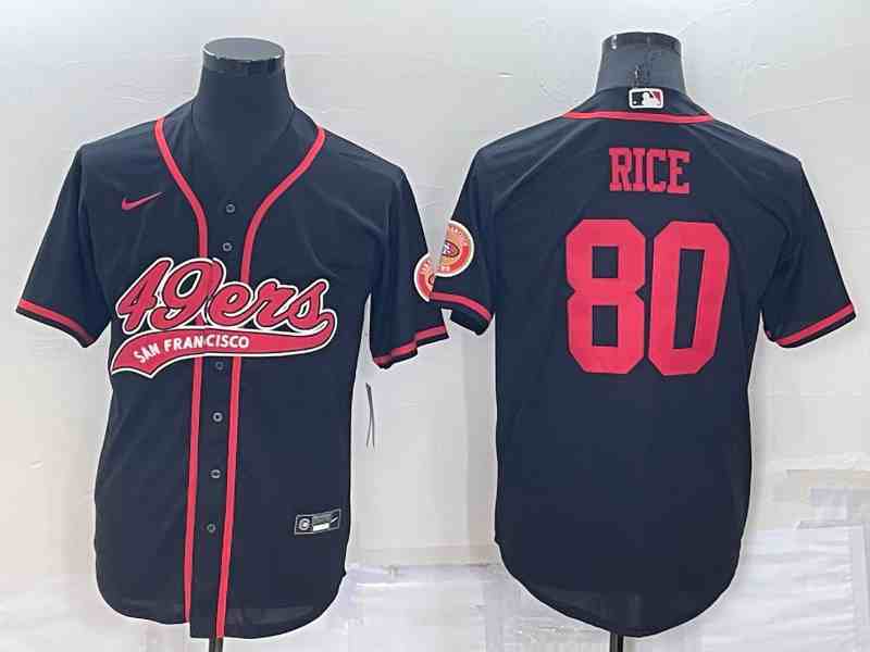 Men's San Francisco 49ers #80 Jerry Rice Black With Patch Cool Base Stitched Baseball Jersey