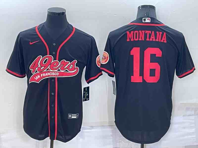 Men's San Francisco 49ers #16 Joe Montana Black Baseball Cool Base Jersey