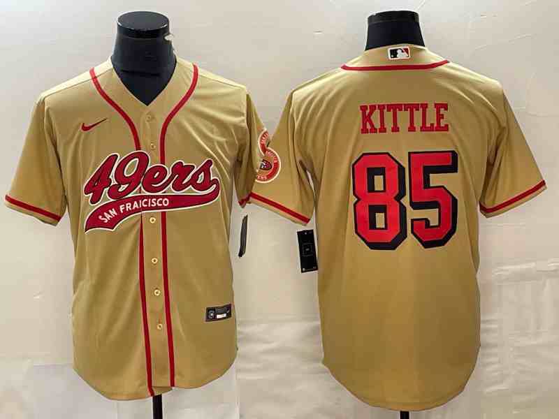 Men's San Francisco 49ers #85 George Kittle New Gold Cool Base Stitched Baseball Jersey