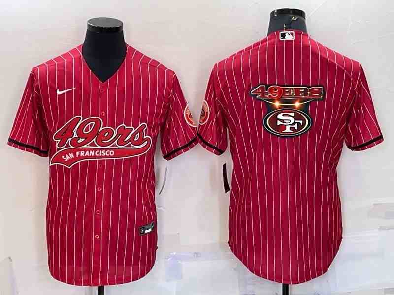 Men's San Francisco 49ers Blank Red Pinstripe With Patch Cool Base Stitched Baseball Jersey