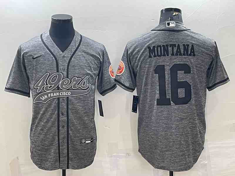 Men's San Francisco 49ers #16 Joe Montana Grey With Patch Cool Base Stitched Baseball Jersey