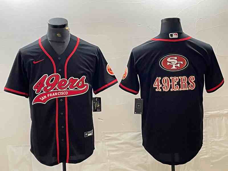 Men's San Francisco 49ers Black Team Big Logo With Patch Cool Base Stitched Baseball Jersey (4)