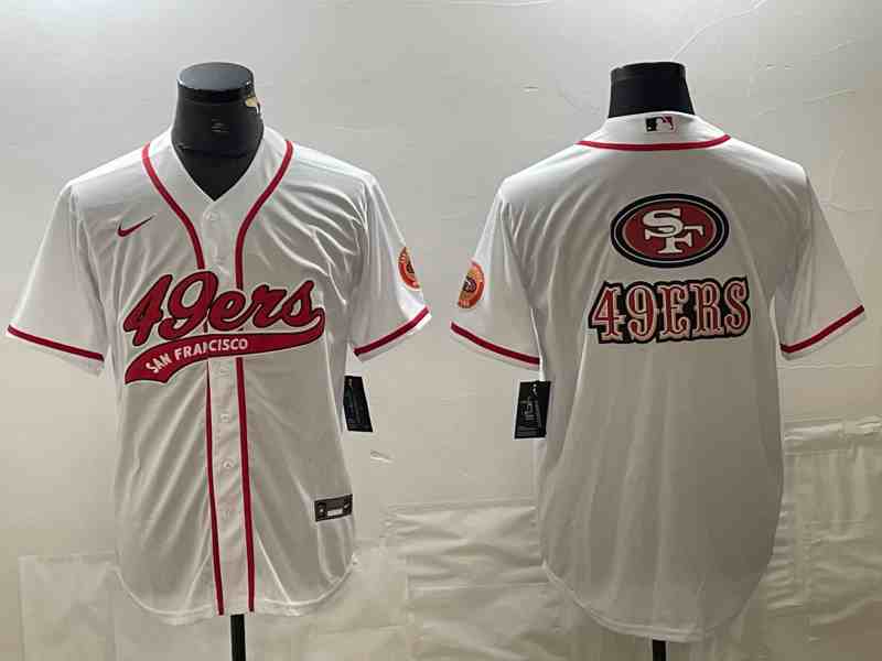 Men's San Francisco 49ers White Team Big Logo With Patch Cool Base Stitched Baseball Jersey (2)