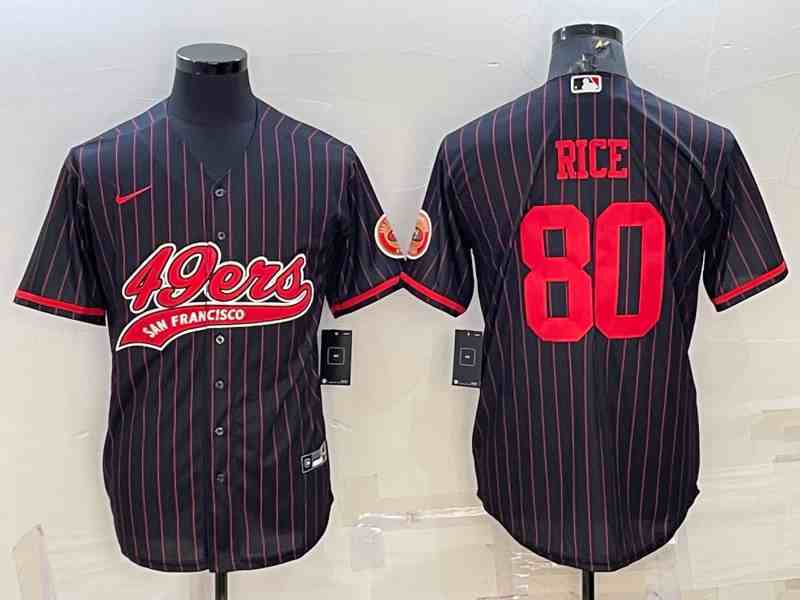 Men's San Francisco 49ers #80 Jerry Rice Black With Patch Cool Base Stitched Baseball Jersey (2)