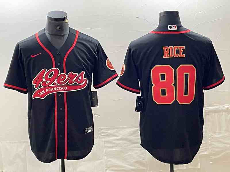 Men's San Francisco 49ers #80 Jerry Rice Black With Patch Cool Base Stitched Baseball Jersey (3)