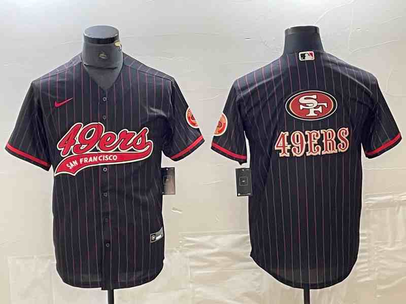 Men's San Francisco 49ers Black Team Big Logo With Patch Cool Base Stitched Baseball Jersey (3)