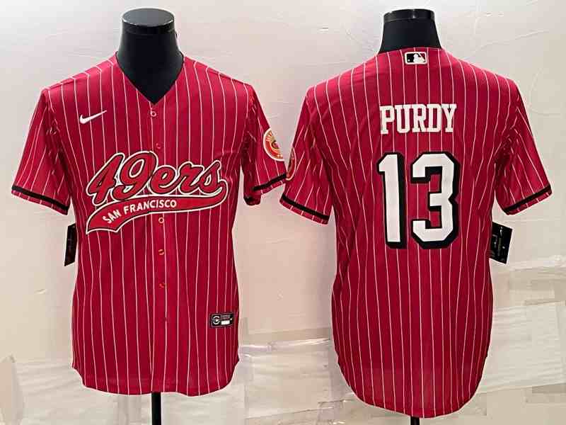 Men's San Francisco 49ers #13 Brock Purdy Red With Patch Cool Base Stitched Baseball Jersey (2)