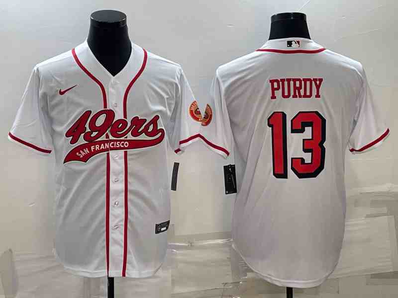 Men's San Francisco 49ers #13 Brock Purdy White With Patch Cool Base Stitched Baseball Jersey (2)