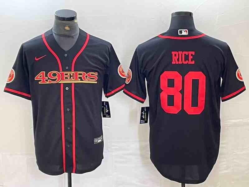 Men's San Francisco 49ers #80 Jerry Rice Black With Patch Cool Base Stitched Baseball Jersey (4)