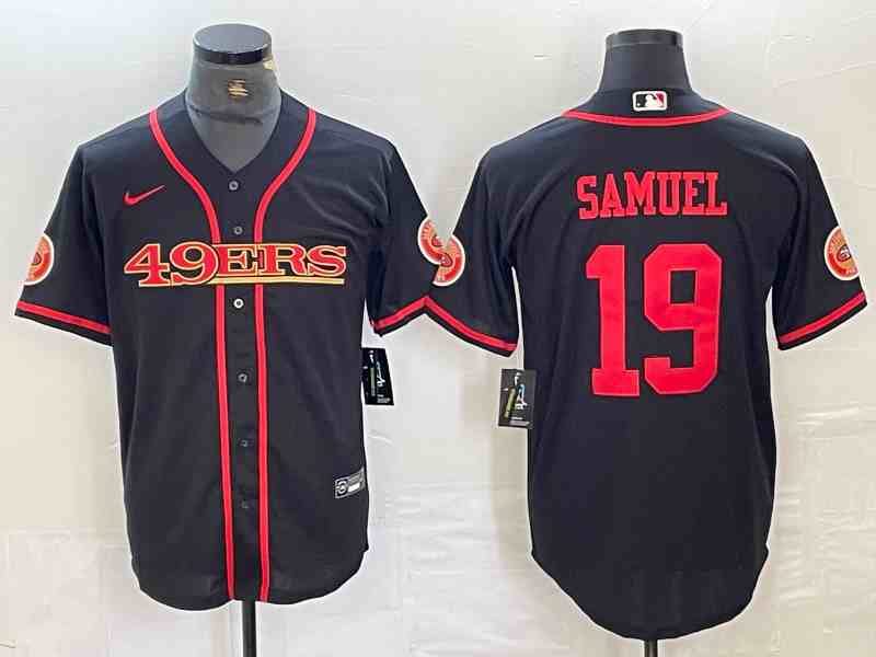Men's San Francisco 49ers #19 Deebo Samuel Black With Patch Cool Base Stitched Baseball Jersey (3)