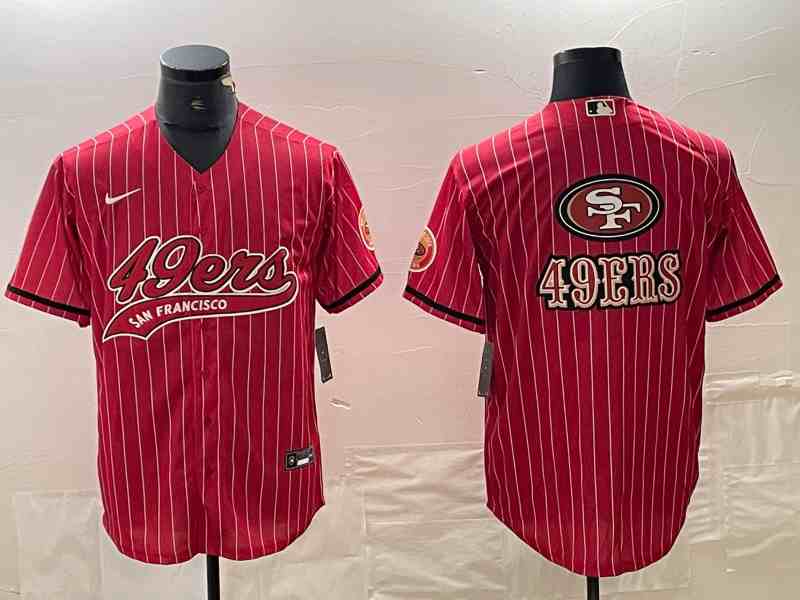 Men's San Francisco 49ers Red Team Big Logo With Patch Cool Base Stitched Baseball Jersey (3)