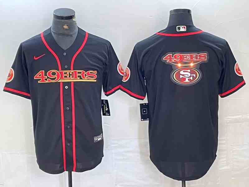 Men's San Francisco 49ers Black Team Big Logo With Patch Cool Base Stitched Baseball Jersey (5)