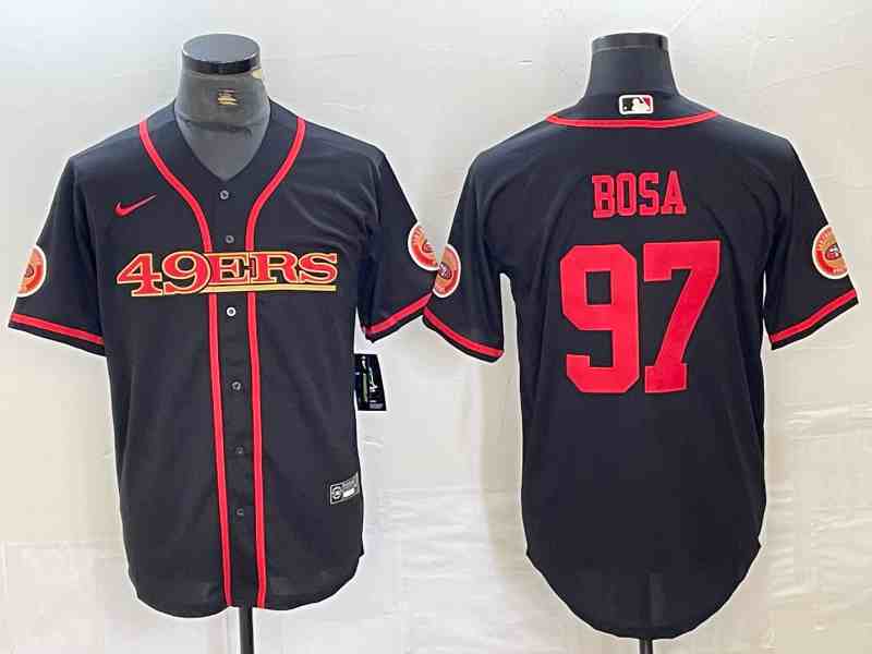 Men's San Francisco 49ers #97 Nick Bosa Black With Patch Cool Base Stitched Baseball Jersey (2)