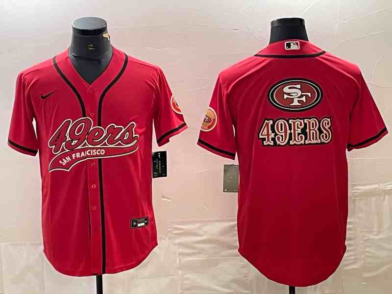 Men's San Francisco 49ers Red Team Big Logo With Patch Cool Base Stitched Baseball Jersey (2)
