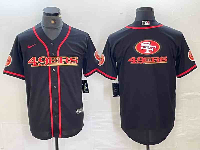Men's San Francisco 49ers Black Team Big Logo With Patch Cool Base Baseball Stitched Jersey (2)