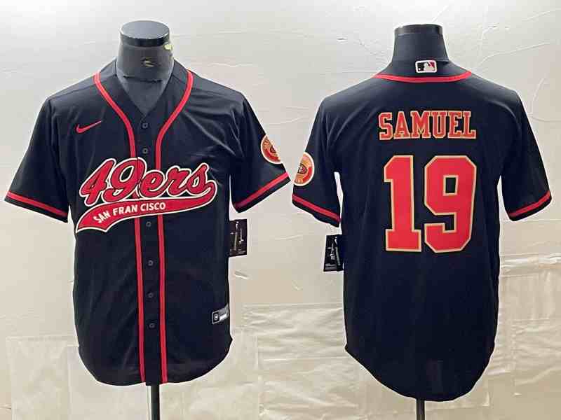 Men's San Francisco 49ers #19 Deebo Samuel Black With Patch Cool Base Stitched Baseball Jersey (2)