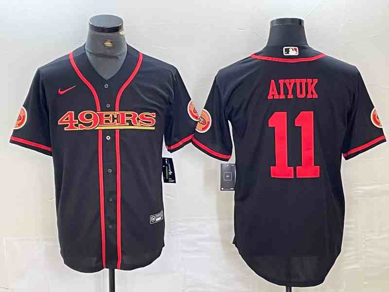 Men's San Francisco 49ers #11 Brandon Aiyuk Black With Patch Cool Base Stitched Baseball Jersey (2)