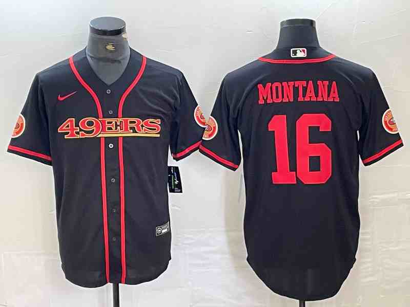 Men's San Francisco 49ers #16 Joe Montana Black With Patch Cool Base Stitched Baseball Jersey (2)