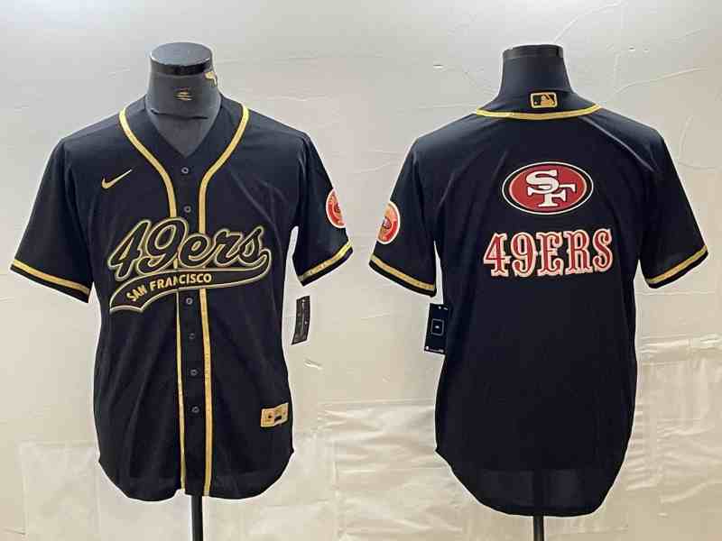 Men's San Francisco 49ers Black Team Big Logo With Patch Cool Base Stitched Baseball Jersey (2)