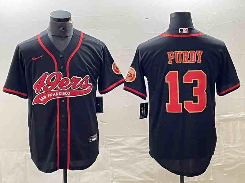 Men's San Francisco 49ers #13 Brock Purdy Black With Patch Cool Base Stitched Baseball Jersey (2)