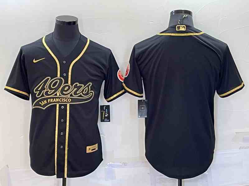 Men's San Francisco 49ers Blank Black Gold With Patch Cool Base Stitched Baseball Jersey(PNG)