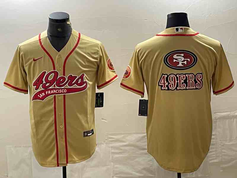 Men's San Francisco 49ers Gold Team Big Logo With Patch Cool Base Stitched Baseball Jersey (2)