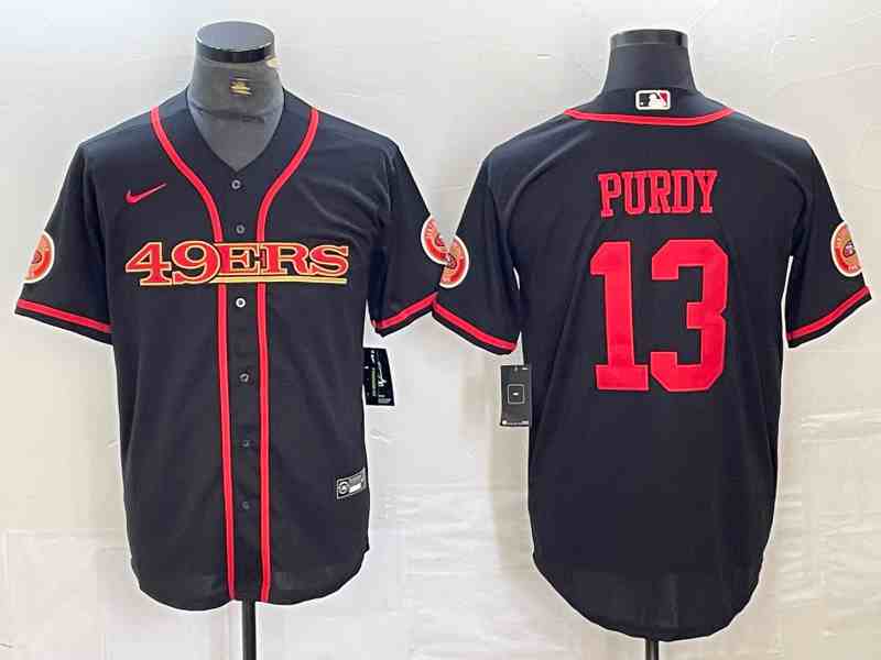 Men's San Francisco 49ers #13 Brock Purdy Black With Patch Cool Base Stitched Baseball Jersey (3)