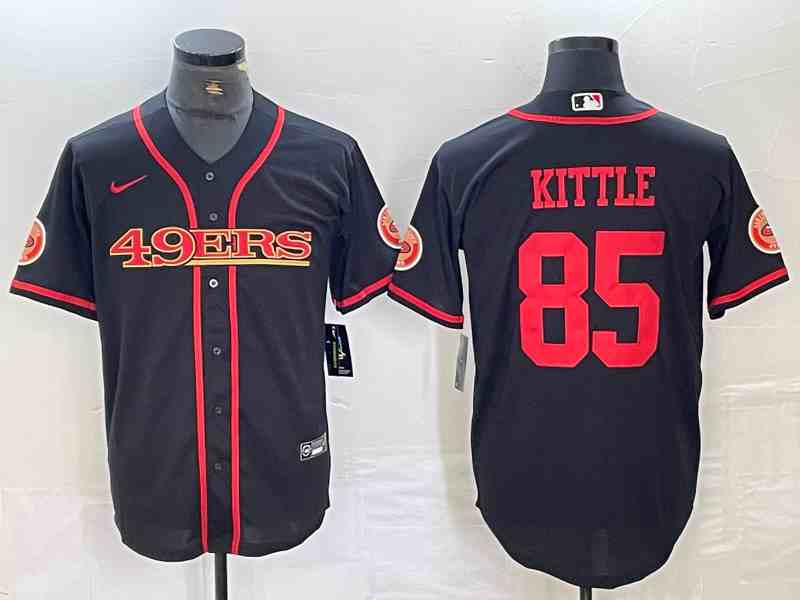 Men's San Francisco 49ers #85 George Kittle Black With Patch Cool Base Stitched Baseball Jersey (3)