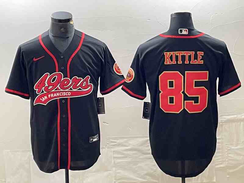 Men's San Francisco 49ers #85 George Kittle Black With Patch Cool Base Stitched Baseball Jersey (2)