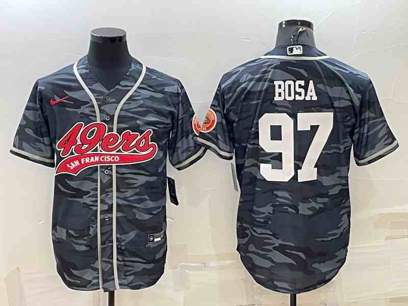 Men's San Francisco 49ers #97 Nick Bosa Grey Camo With Patch Cool Base Stitched Baseball Jersey (2)