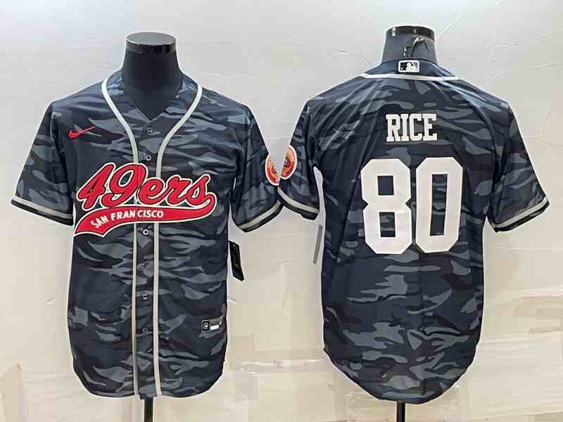 Men's San Francisco 49ers #80 Jerry Rice Grey Camo With Patch Cool Base Stitched Baseball Jersey (2)