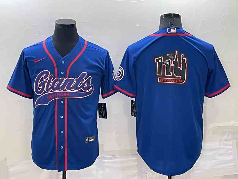 Men's New York Giants Blue Team Big Logo With Patch Cool Base Stitched Baseball Jersey (2)