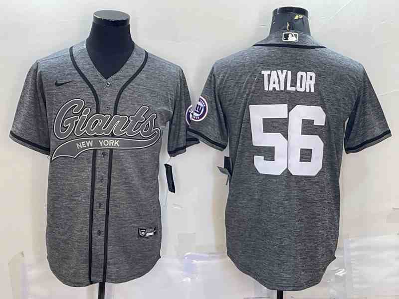 Men's New York Giants #56 Lawrence Taylor Grey With Patch Cool Base Stitched Baseball Jersey