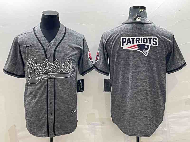 Men's New England Patriots Gray Team Big Logo With Patch Cool Base Stitched Baseball Jersey