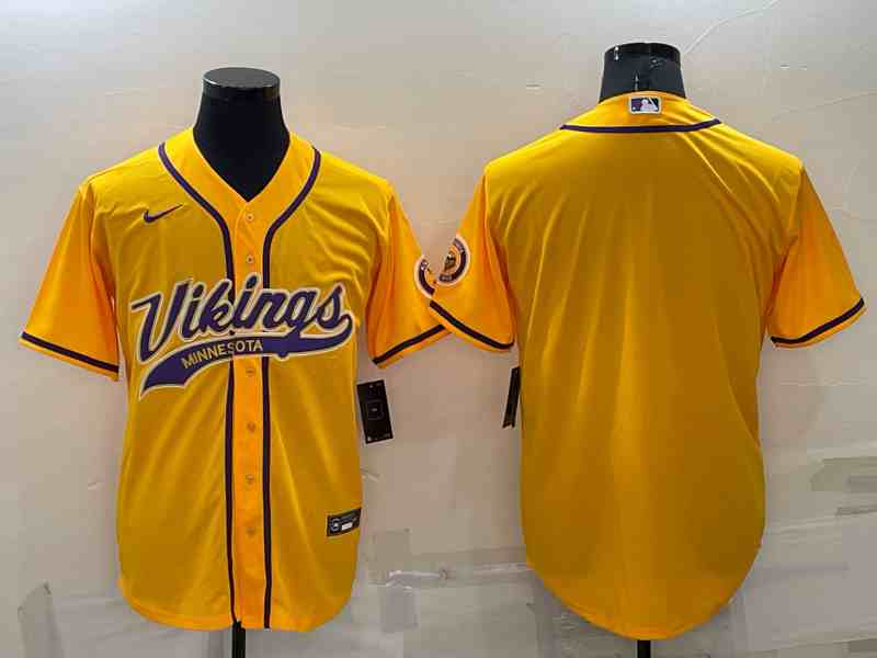 Men's Minnesota Vikings Blank Gold Stitched MLB Cool Base Nike Baseball Jersey