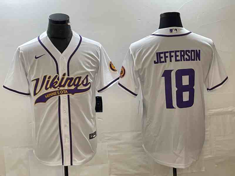 Men's Minnesota Vikings #18 Justin Jefferson White Cool Base Stitched Baseball Jersey
